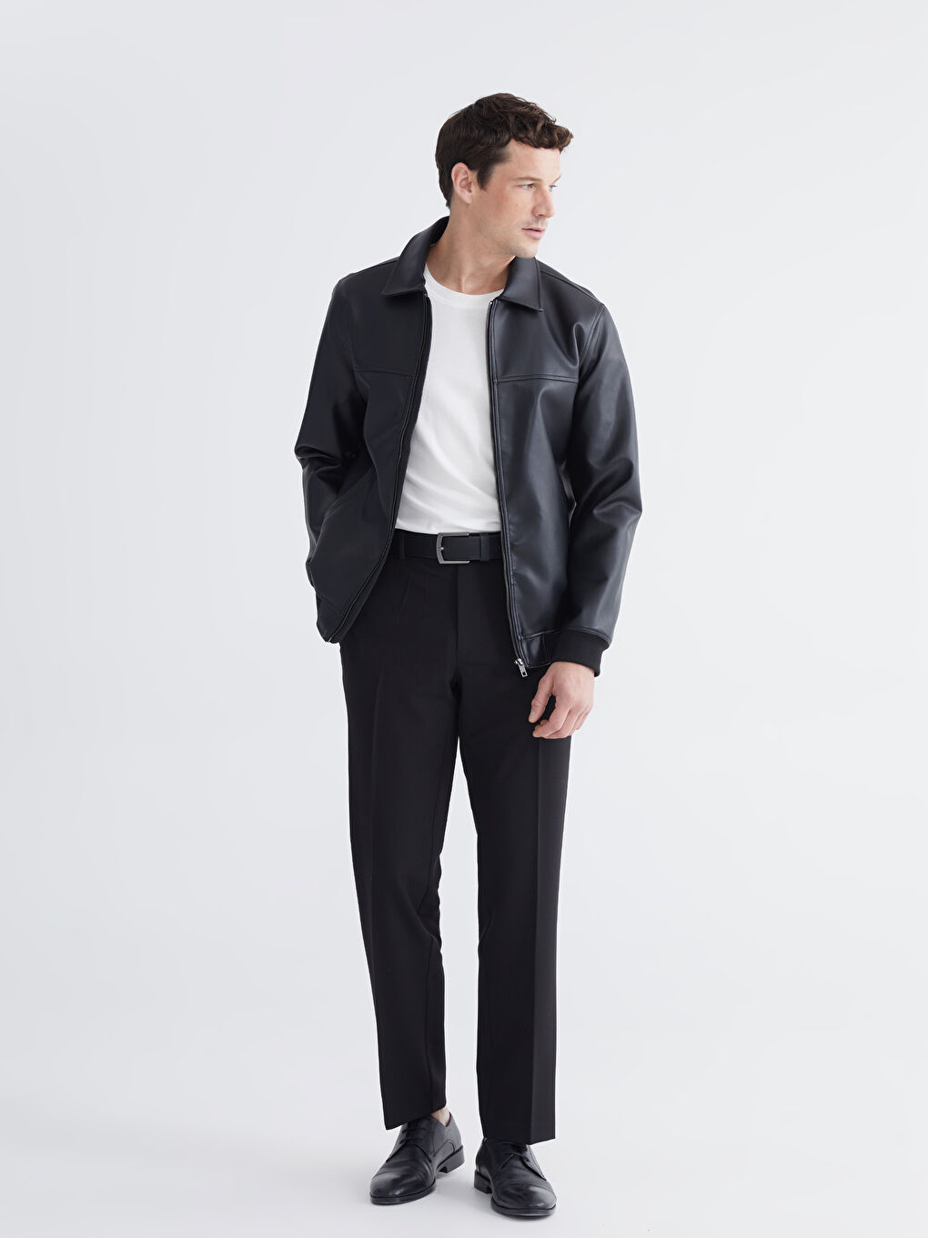 Collared Neck Men's Faux Leather Jacket-1