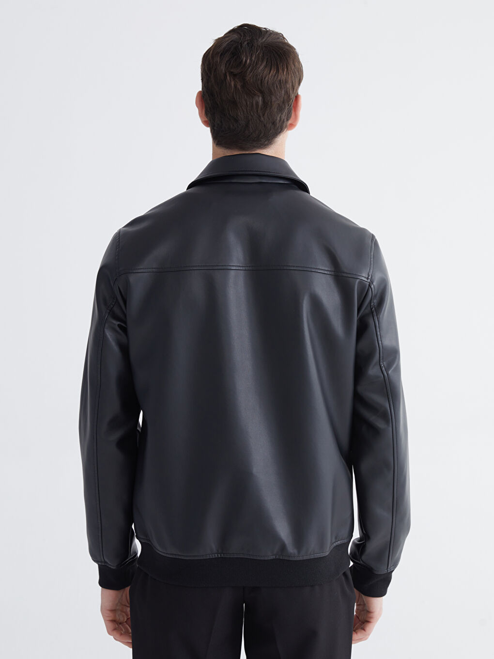 Collared Neck Men's Faux Leather Jacket-4