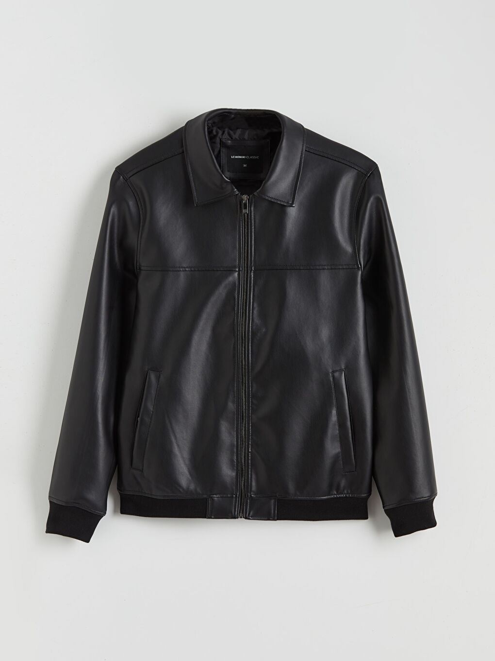 Collared Neck Men's Faux Leather Jacket-5