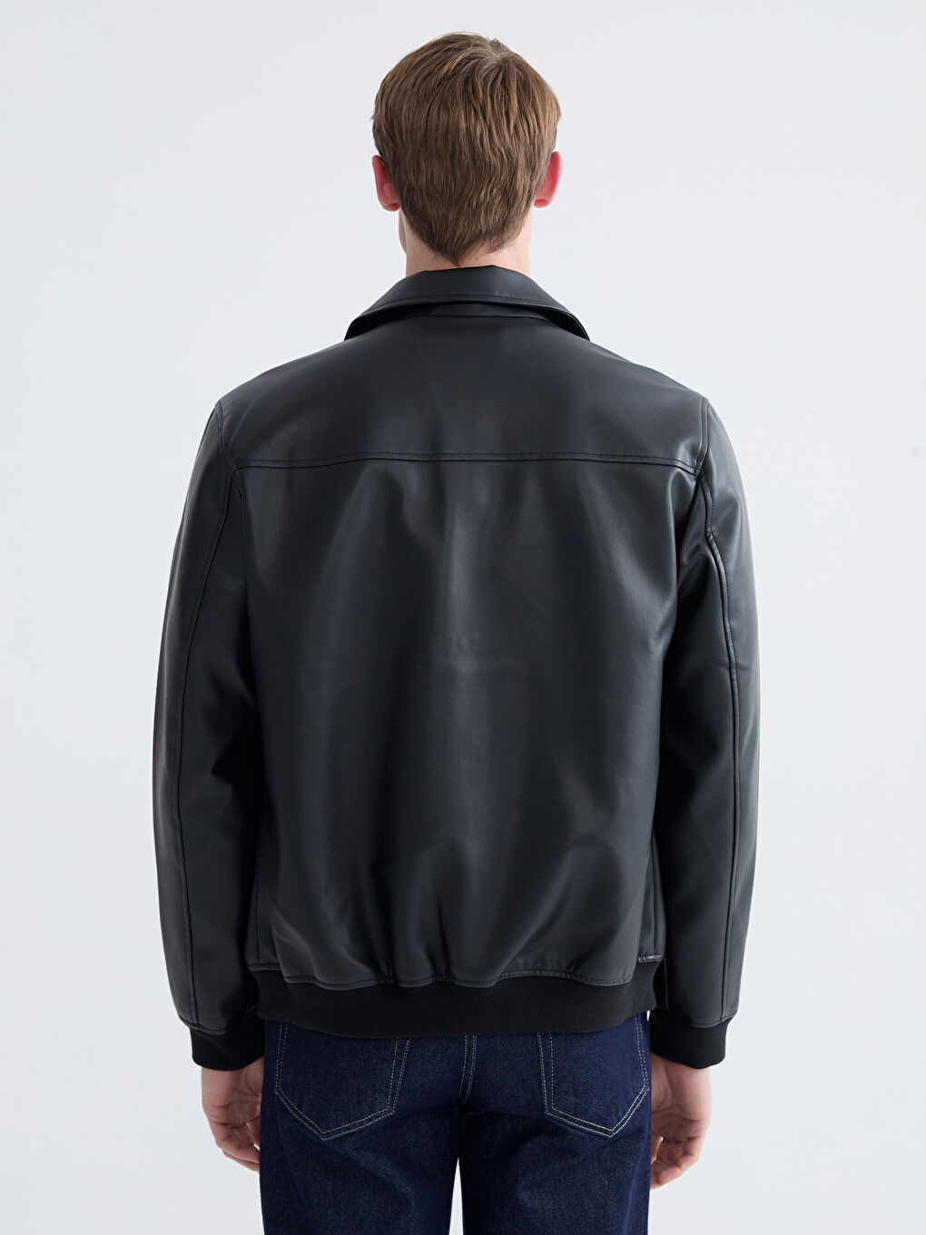 Collared Neck Men's Faux Leather Jacket-4