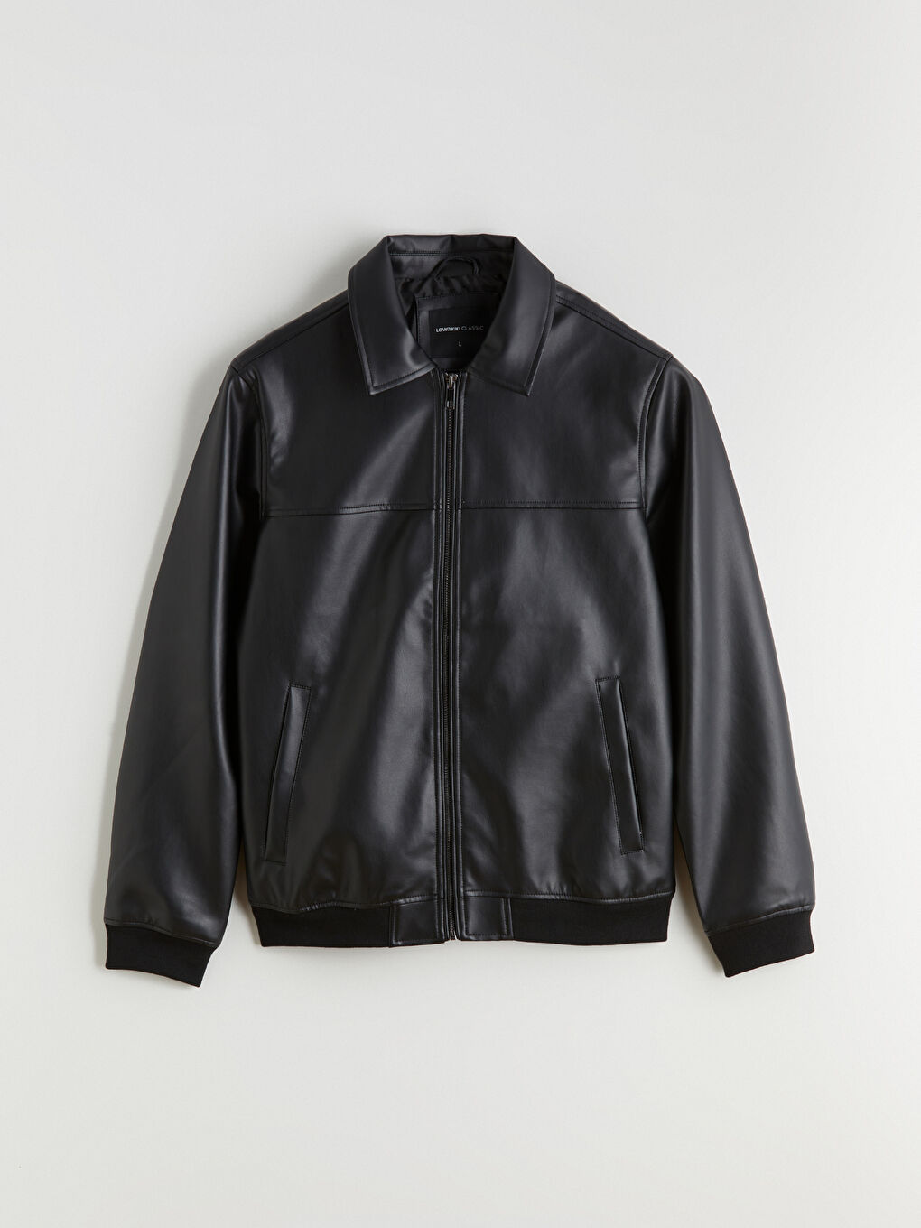 Collared Neck Men's Faux Leather Jacket-5
