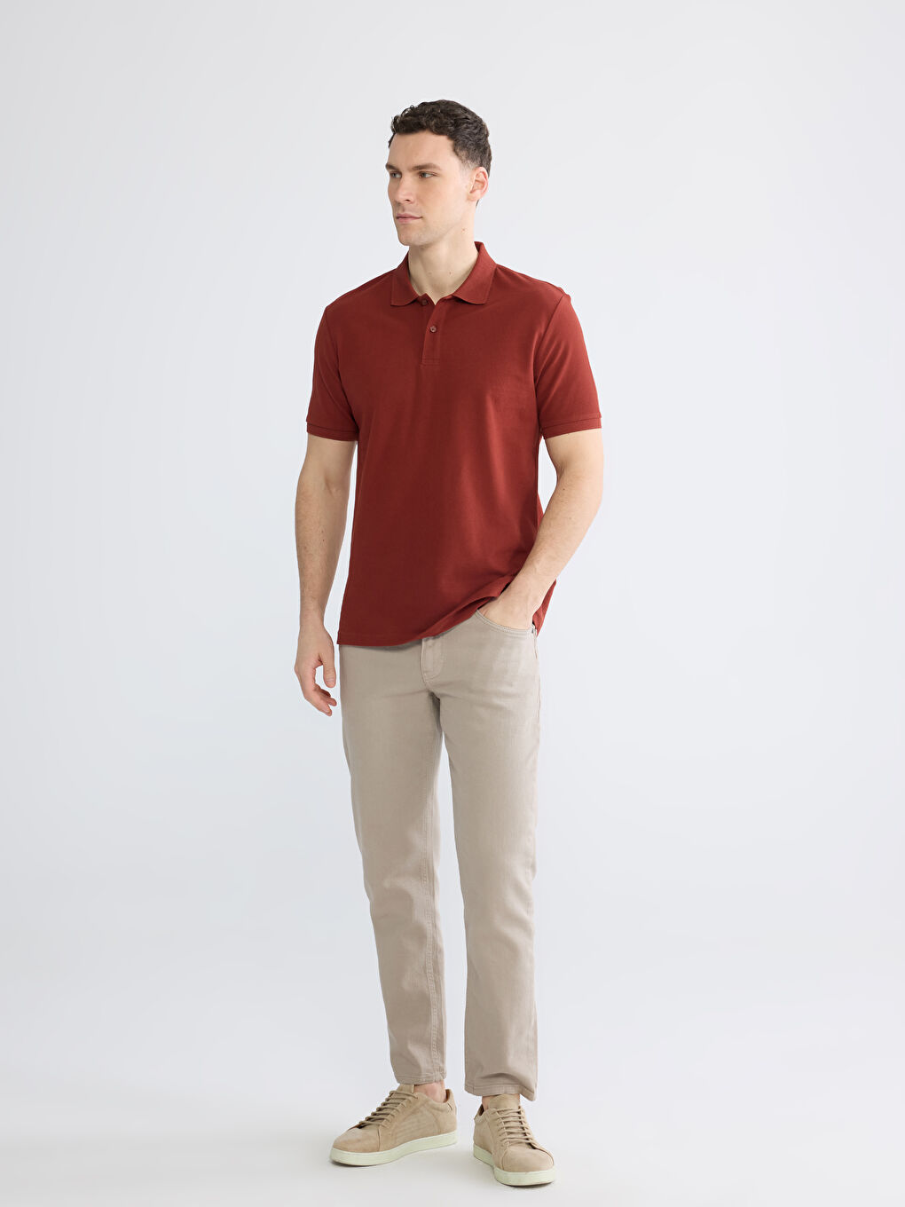 Kahverengi Polo Yaka Pike Erkek Tişört-1