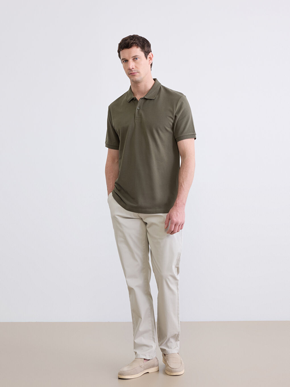 Haki Polo Yaka Pike Erkek Tişört-1