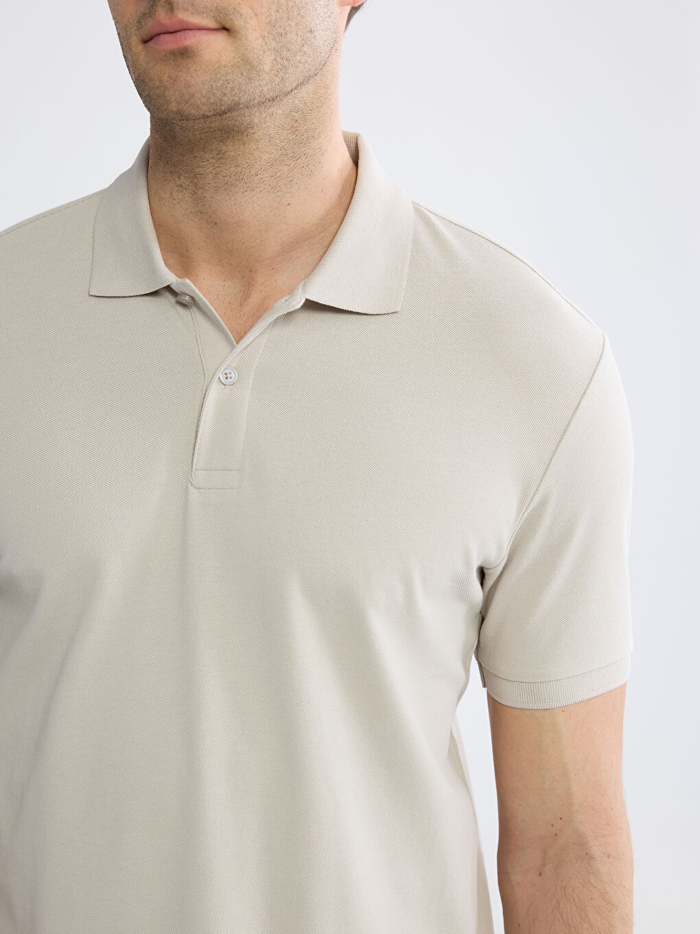 Bej Polo Yaka Pike Erkek Tişört-2