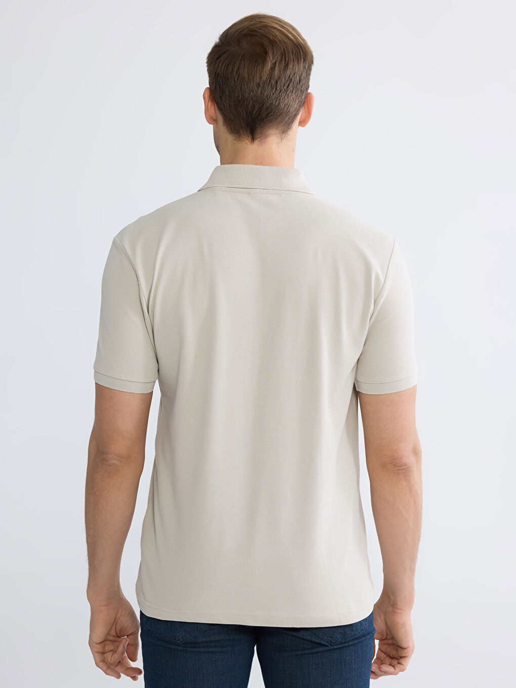 Bej Polo Yaka Pike Erkek Tişört-3