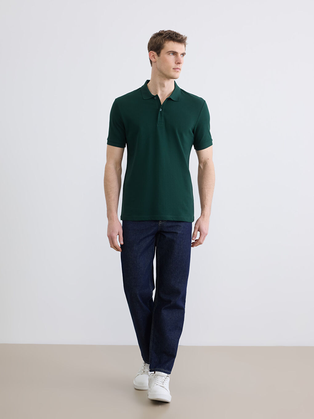 Yeşil Polo Yaka Pike Erkek Tişört-1