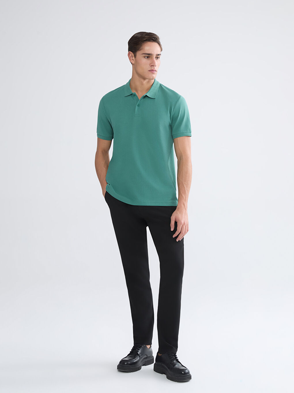 Yeşil Polo Yaka Pike Erkek Tişört-1