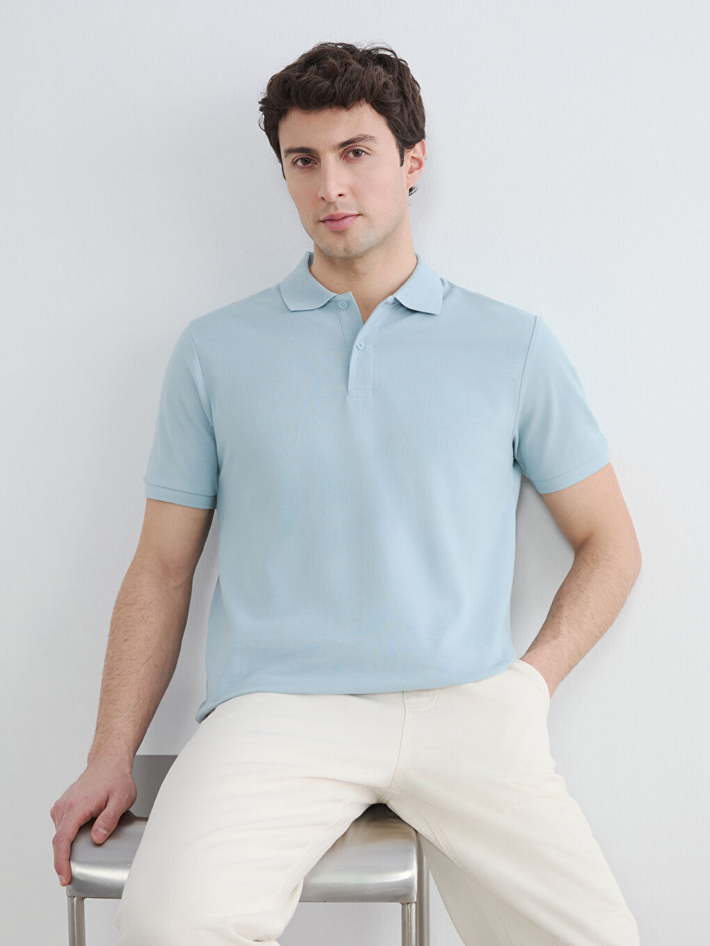 Turkuaz Polo Yaka Pike Erkek Tişört