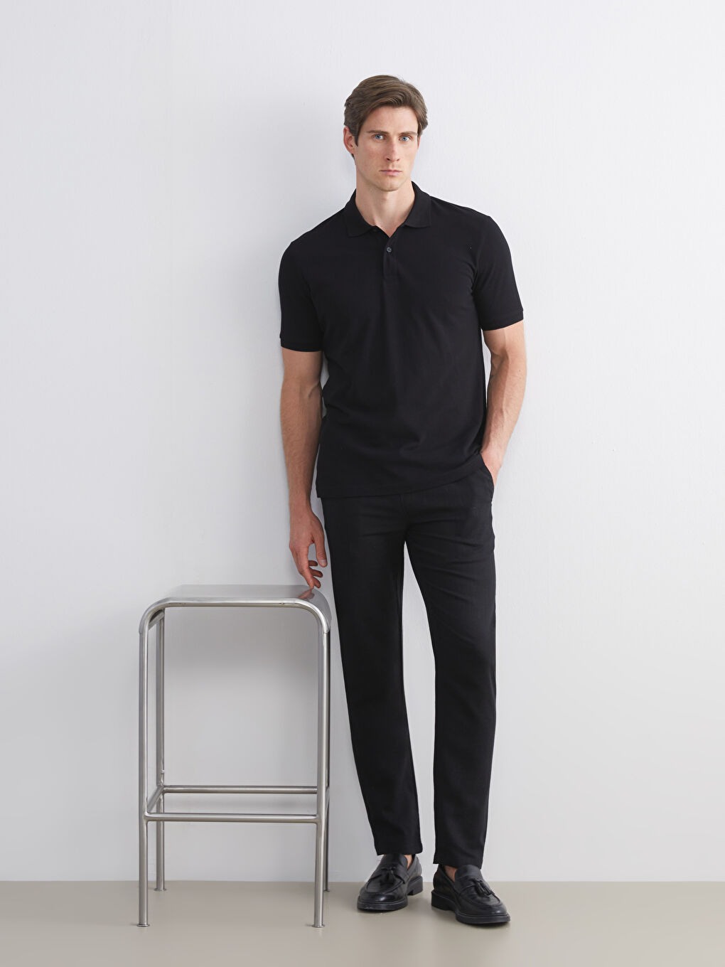 Siyah Polo Yaka Pike Erkek Tişört-1