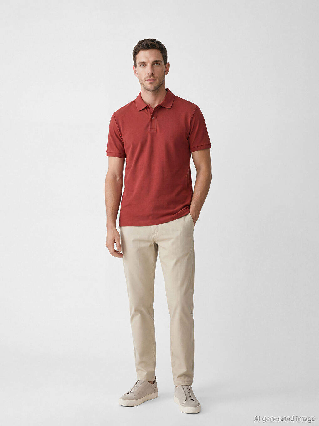 Kırmızı Polo Yaka Pike Erkek Tişört-1