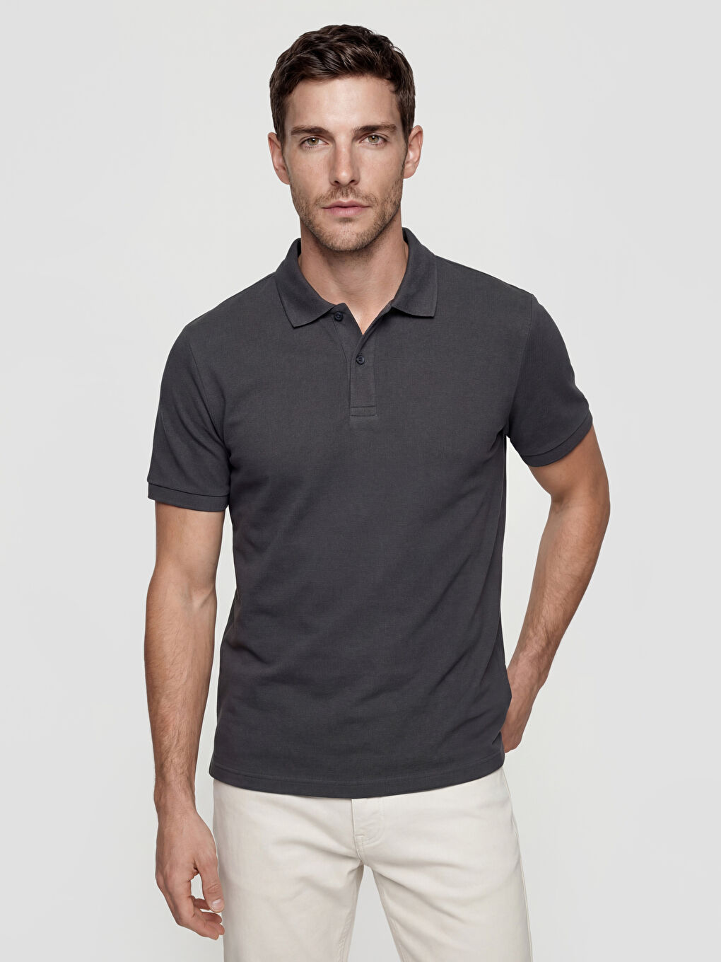 Antrasit Polo Yaka Pike Erkek Tişört
