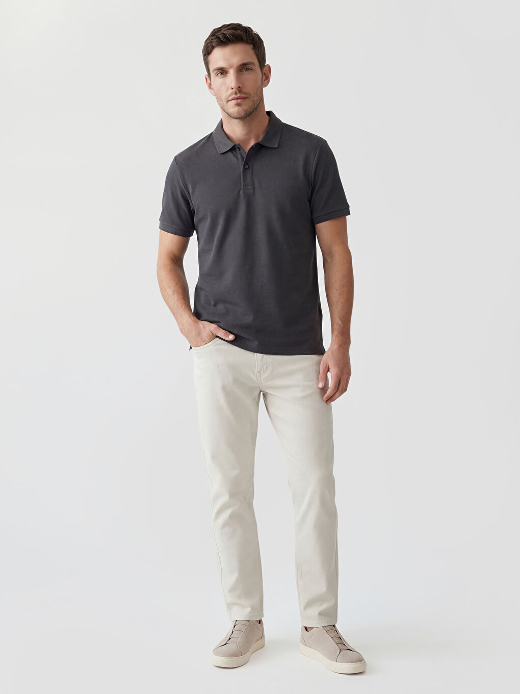 Antrasit Polo Yaka Pike Erkek Tişört-1