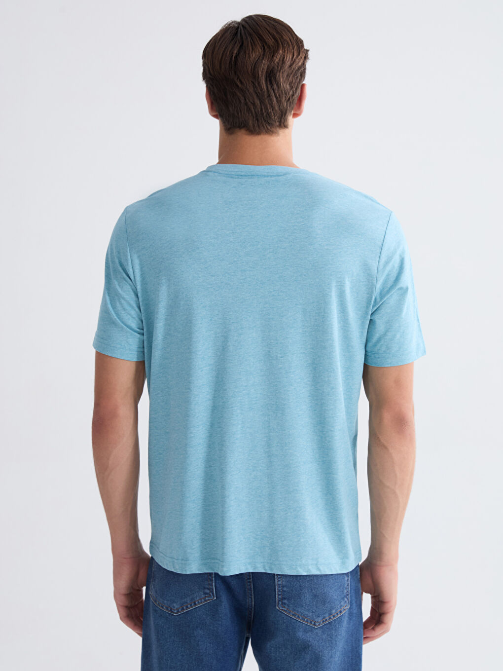 Ерлерге арналған v жағалы қысқа жең трикотаж футболка-6