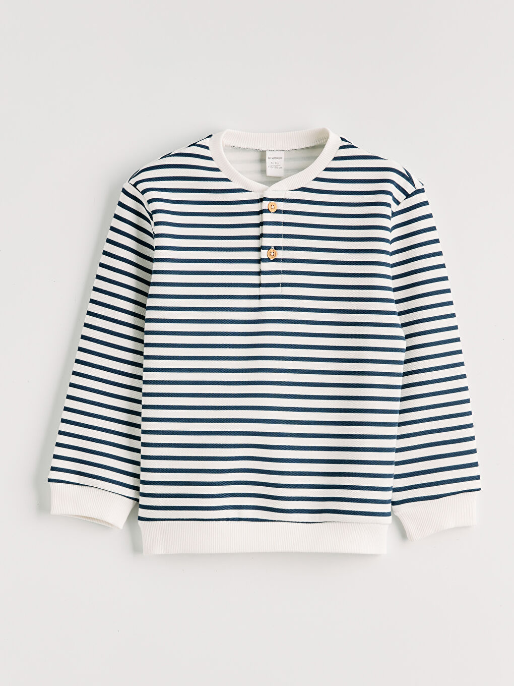 Lacivert Bisiklet Yaka Çizgili Erkek Çocuk Sweatshirt