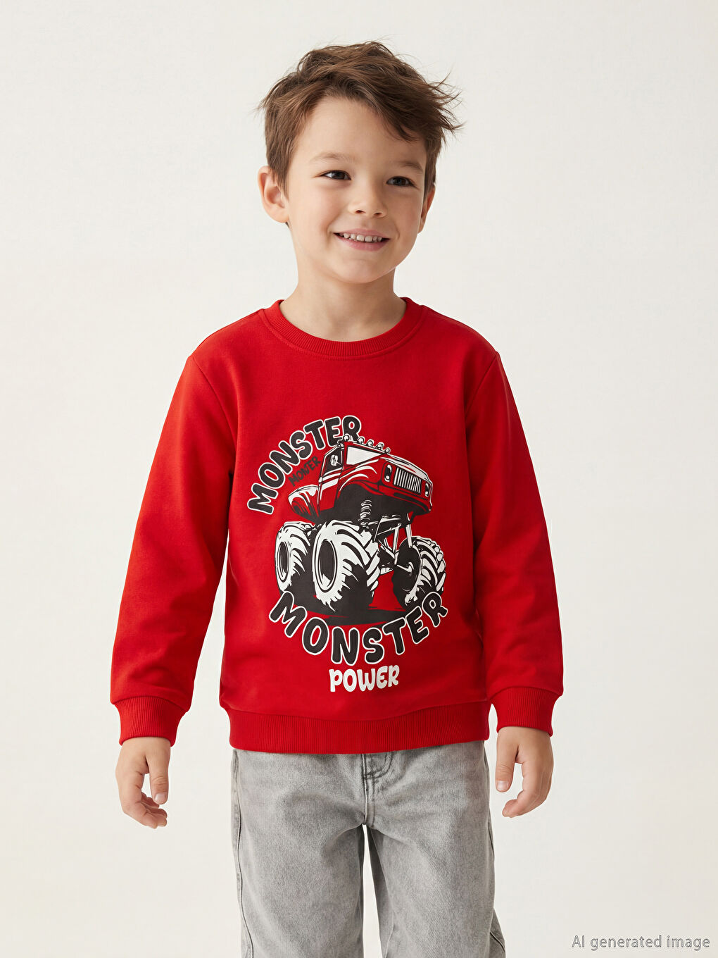 Kırmızı Bisiklet Yaka Erkek Çocuk Sweatshirt