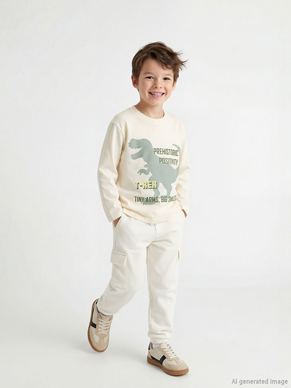 Bej Beli Lastikli Erkek Çocuk Kargo Eşofman Altı