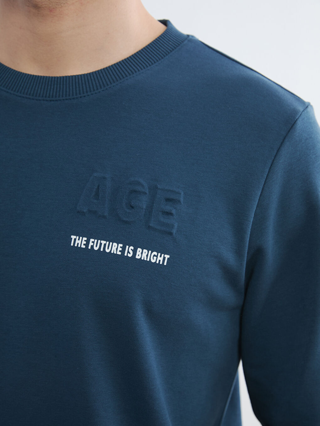 Petrol Bisiklet Yaka Baskılı Erkek Sweatshirt-2