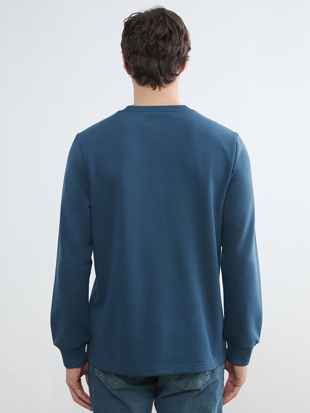 Petrol Bisiklet Yaka Baskılı Erkek Sweatshirt-3