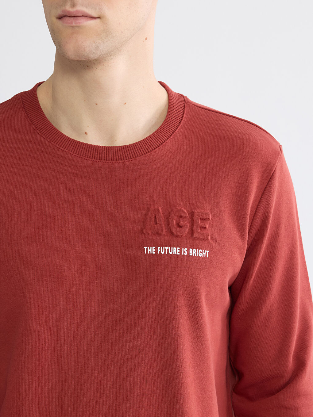 Kahverengi Bisiklet Yaka Baskılı Erkek Sweatshirt-2