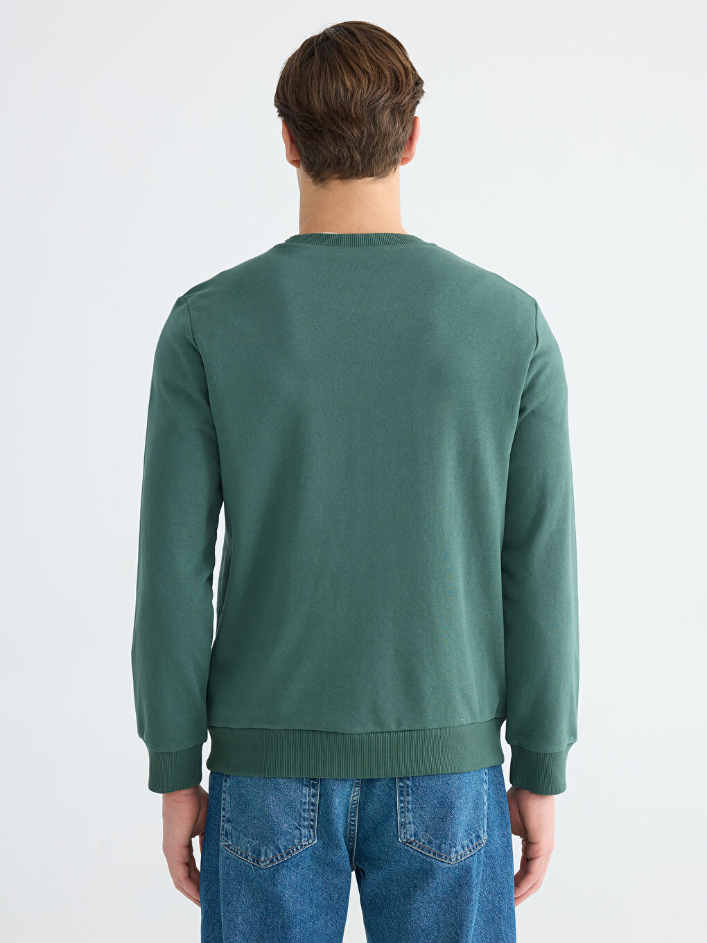 Yeşil Bisiklet Yaka Baskılı Erkek Sweatshirt-3