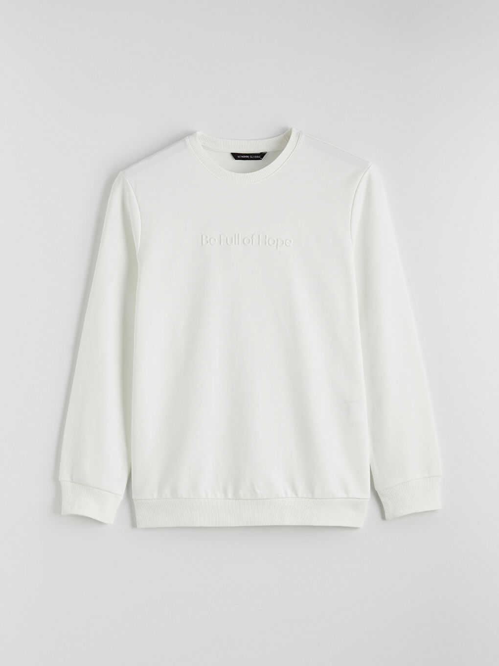 Ekru Bisiklet Yaka Baskılı Erkek Sweatshirt