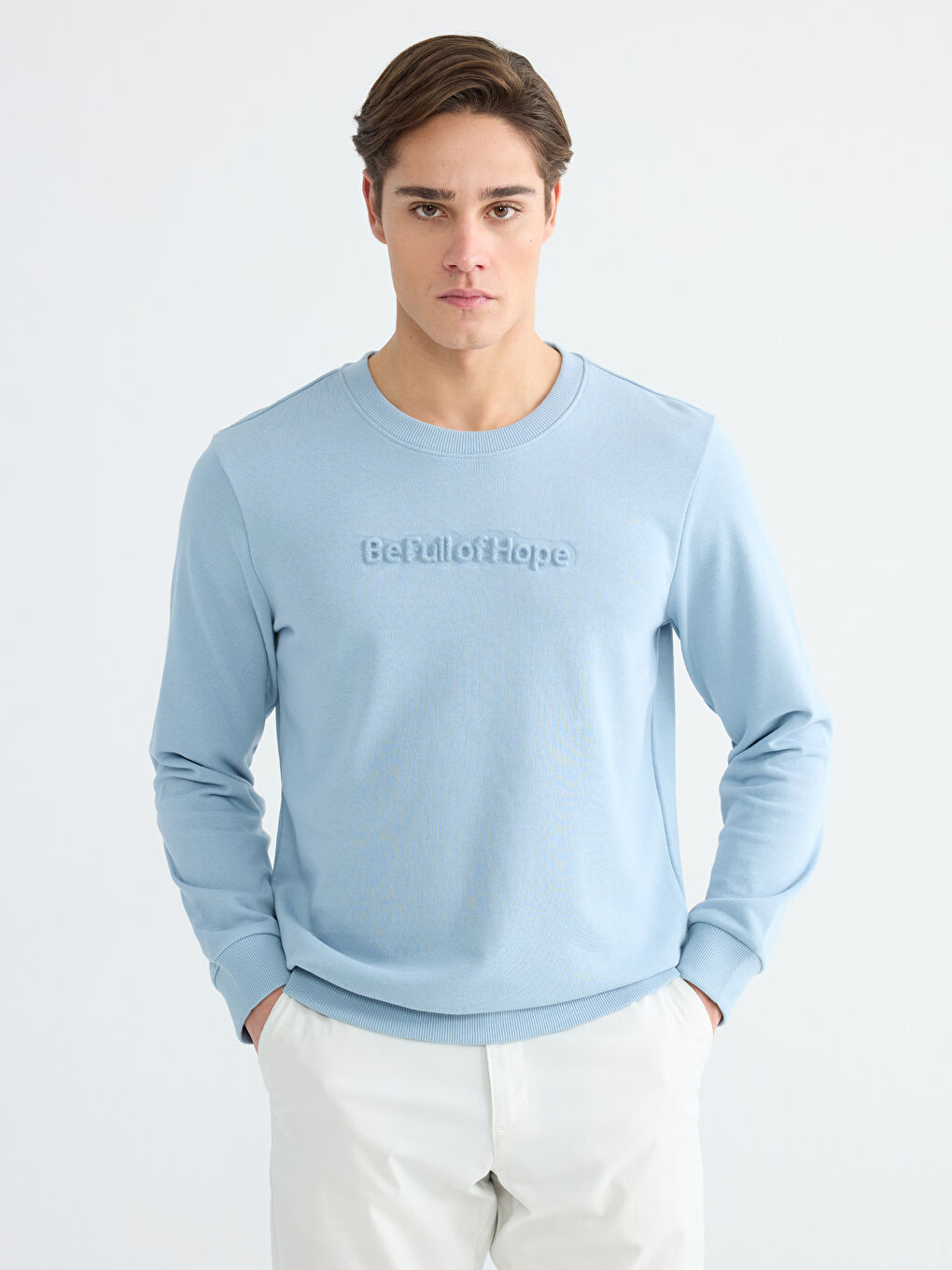 Mavi Bisiklet Yaka Baskılı Erkek Sweatshirt