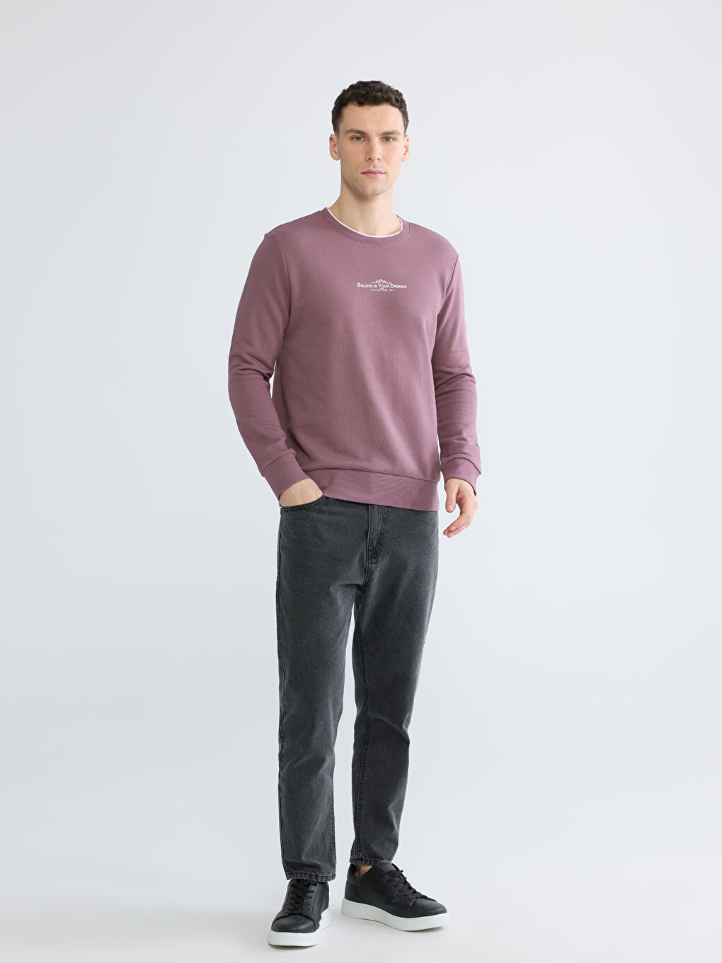 Mürdüm Regular Fit Bisiklet Yaka Baskılı Erkek Sweatshirt-1