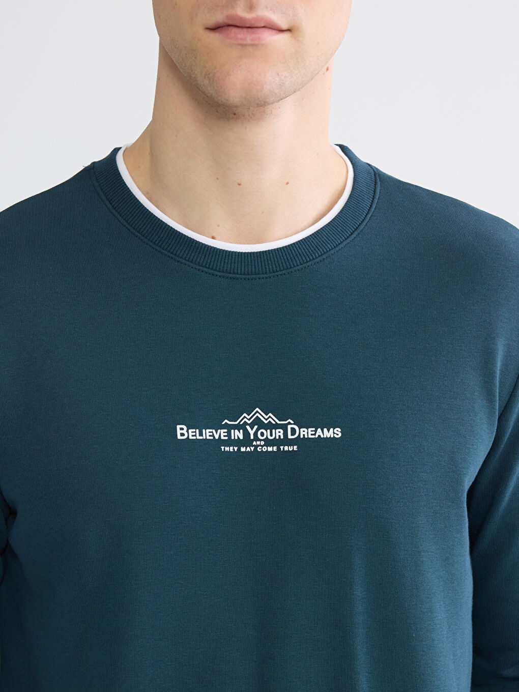 Petrol Bisiklet Yaka Baskılı Erkek Sweatshirt-2