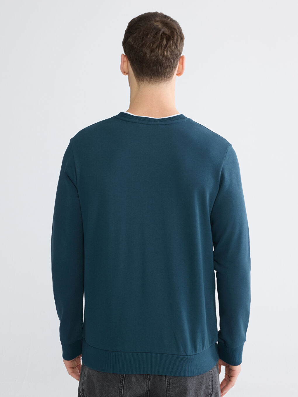 Petrol Bisiklet Yaka Baskılı Erkek Sweatshirt-3