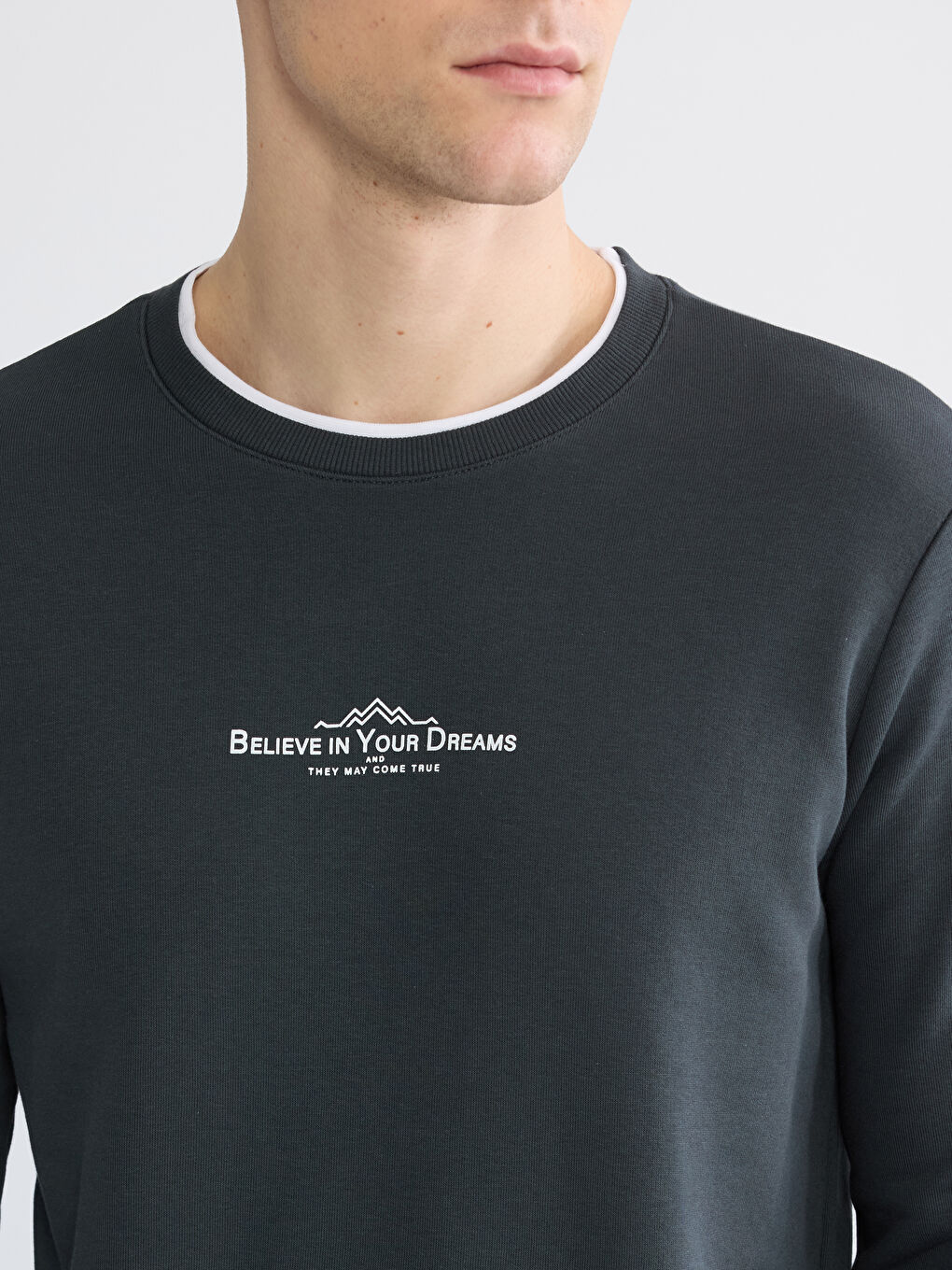 Antrasit Bisiklet Yaka Baskılı Erkek Sweatshirt-2