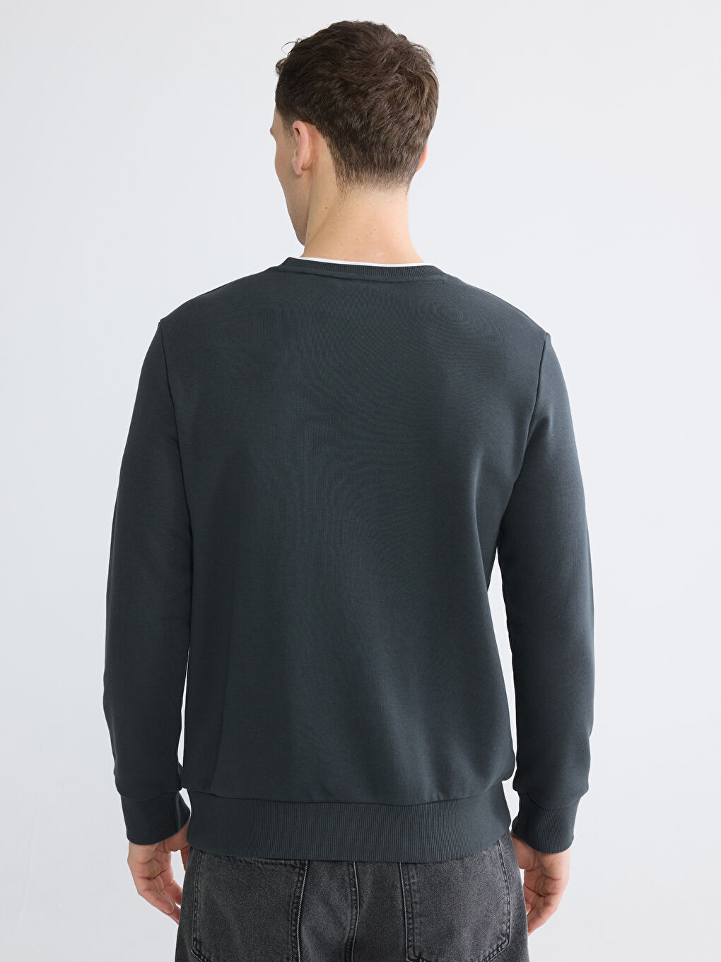 Antrasit Bisiklet Yaka Baskılı Erkek Sweatshirt-3