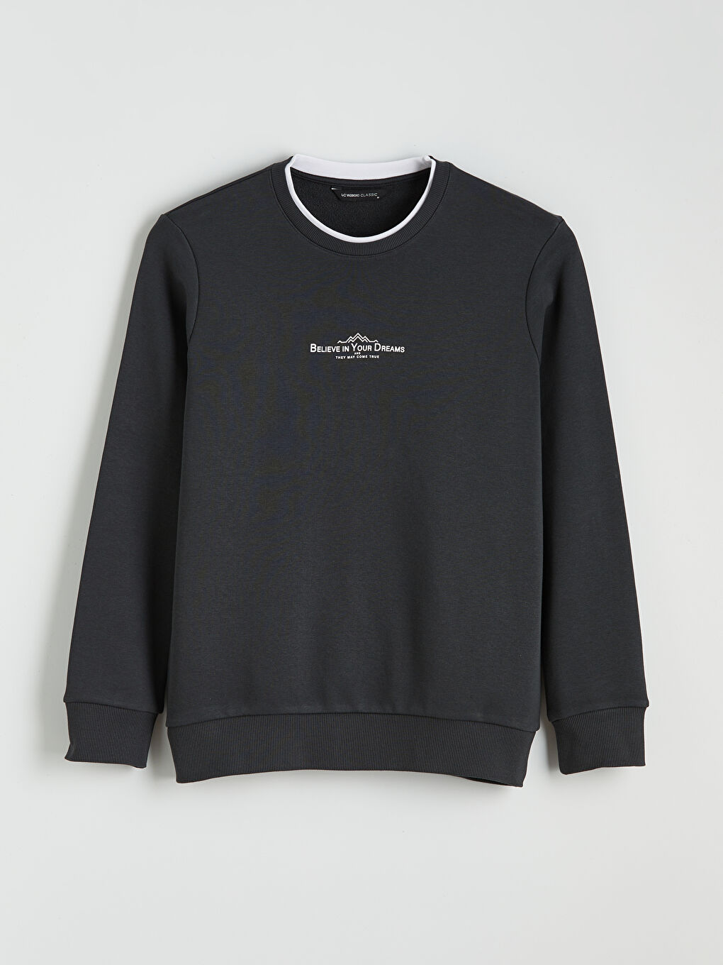 Antrasit Bisiklet Yaka Baskılı Erkek Sweatshirt