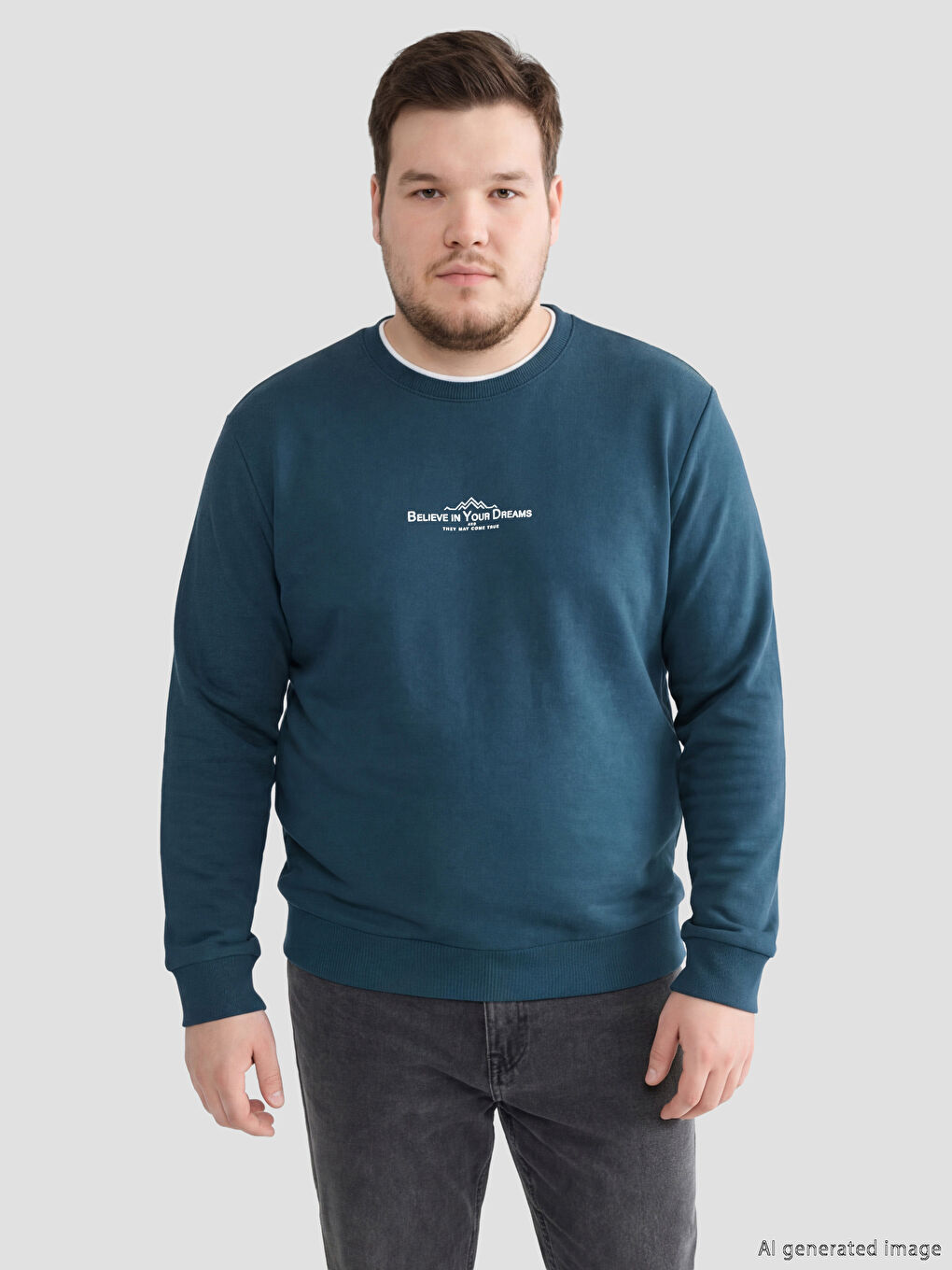 Petrol Bisiklet Yaka Baskılı Erkek Sweatshirt-1