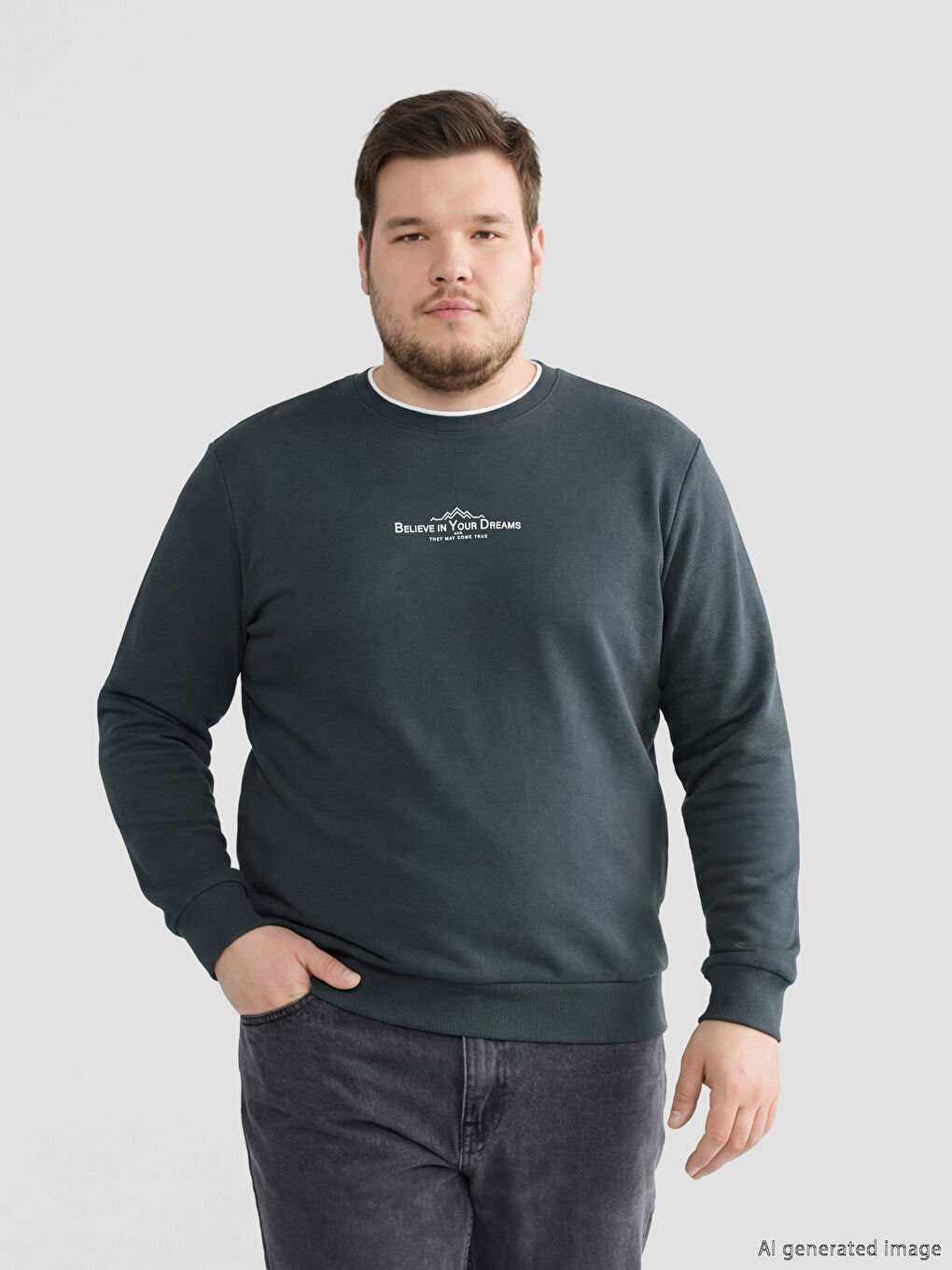 Antrasit Bisiklet Yaka Baskılı Erkek Sweatshirt-1