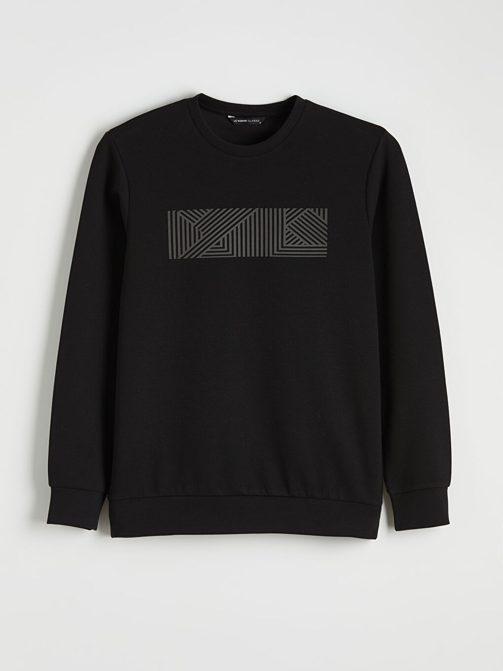 Siyah Bisiklet Yaka Baskılı Erkek Sweatshirt