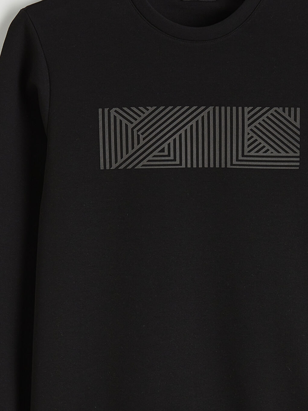 Siyah Bisiklet Yaka Baskılı Erkek Sweatshirt-1