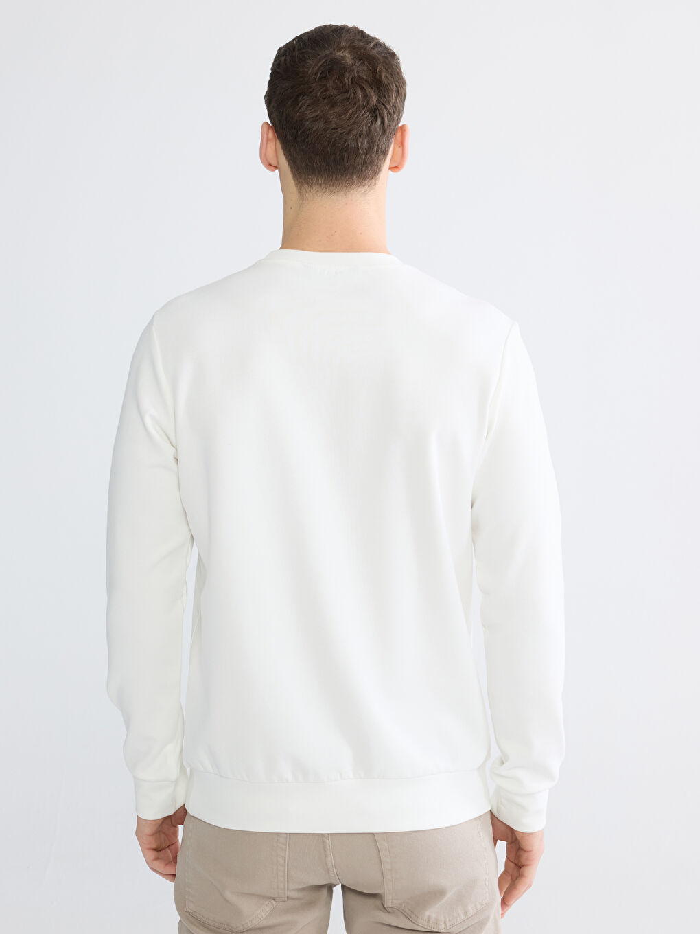 Ekru Bisiklet Yaka Baskılı Erkek Sweatshirt-3