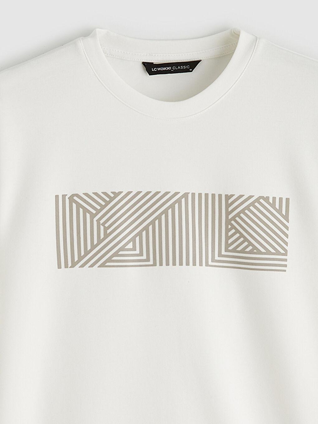 Ekru Bisiklet Yaka Baskılı Erkek Sweatshirt-5