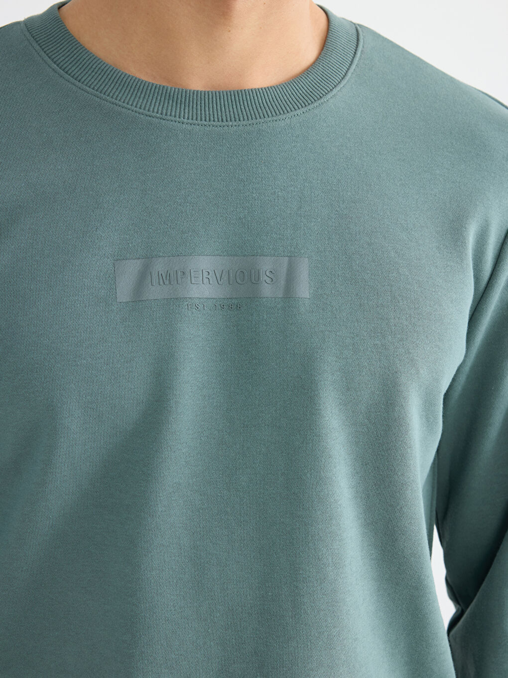 Yeşil Bisiklet Yaka Baskılı Erkek Sweatshirt-2