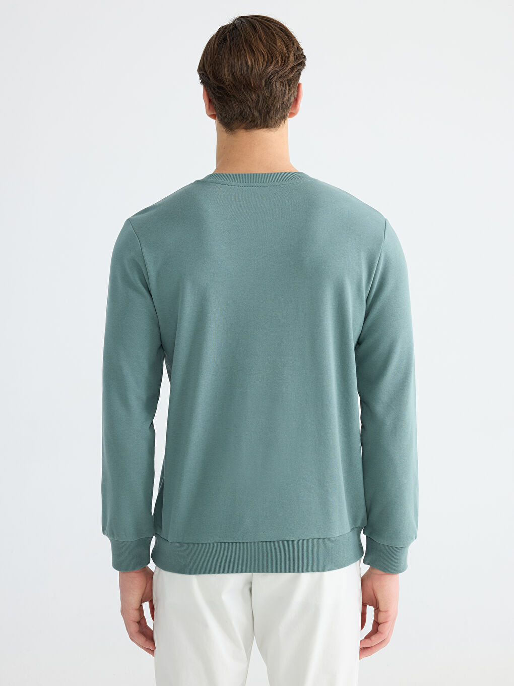 Yeşil Bisiklet Yaka Baskılı Erkek Sweatshirt-3