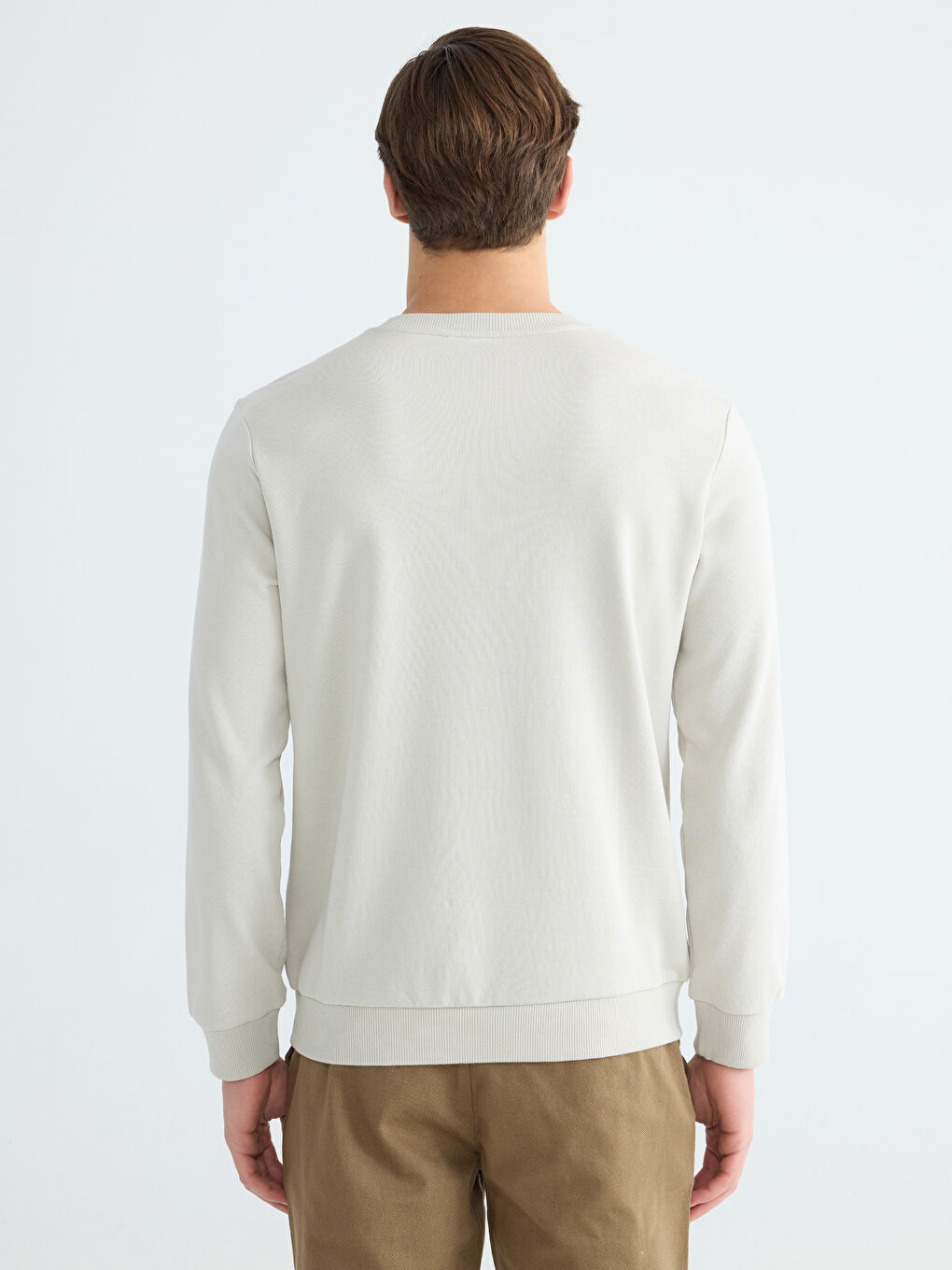 Bej Bisiklet Yaka Baskılı Erkek Sweatshirt-3