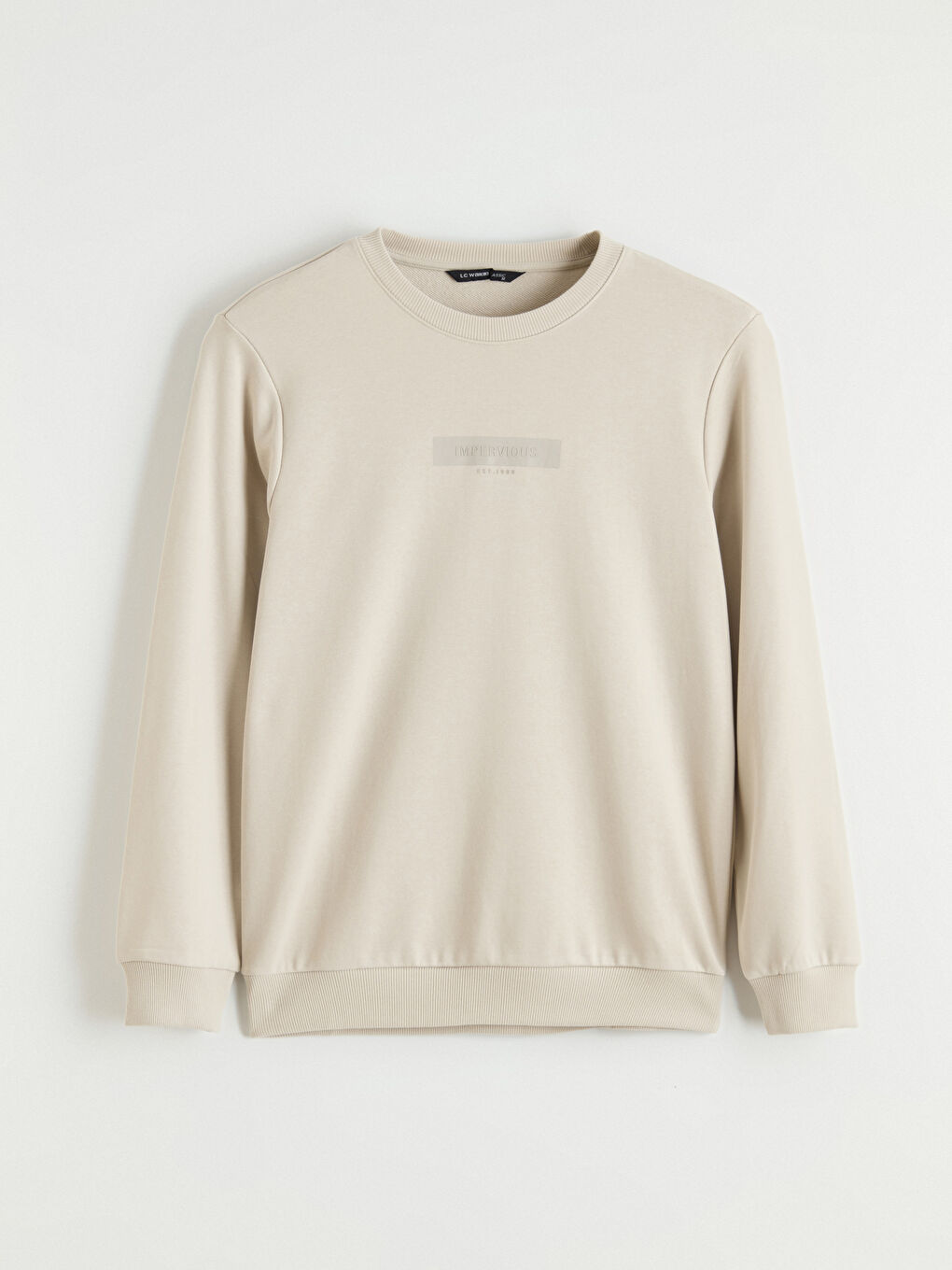 Bej Bisiklet Yaka Baskılı Erkek Sweatshirt-4