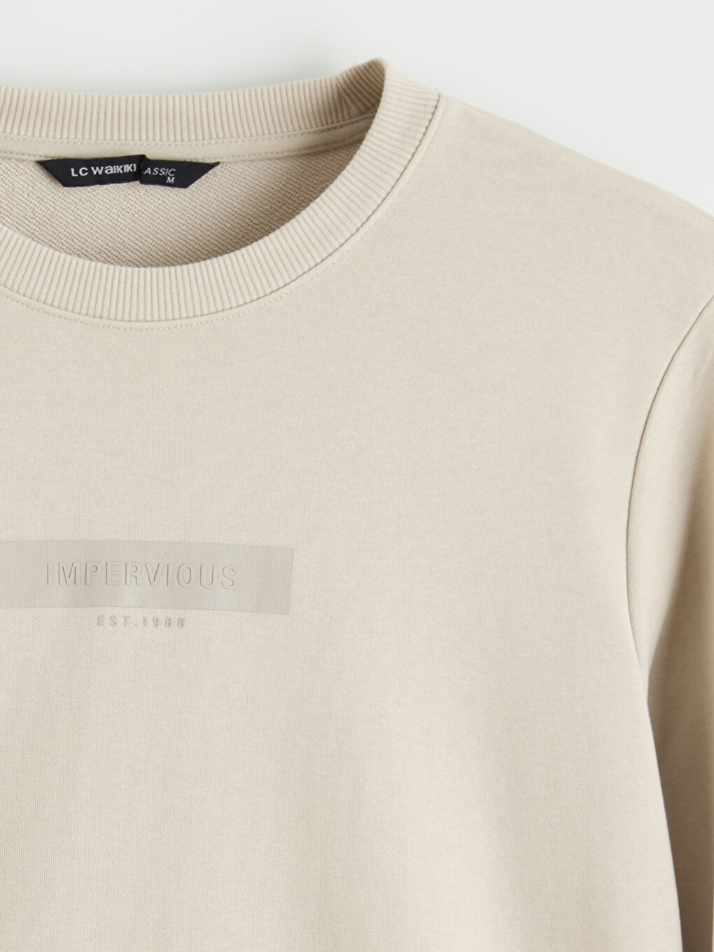 Bej Bisiklet Yaka Baskılı Erkek Sweatshirt-5