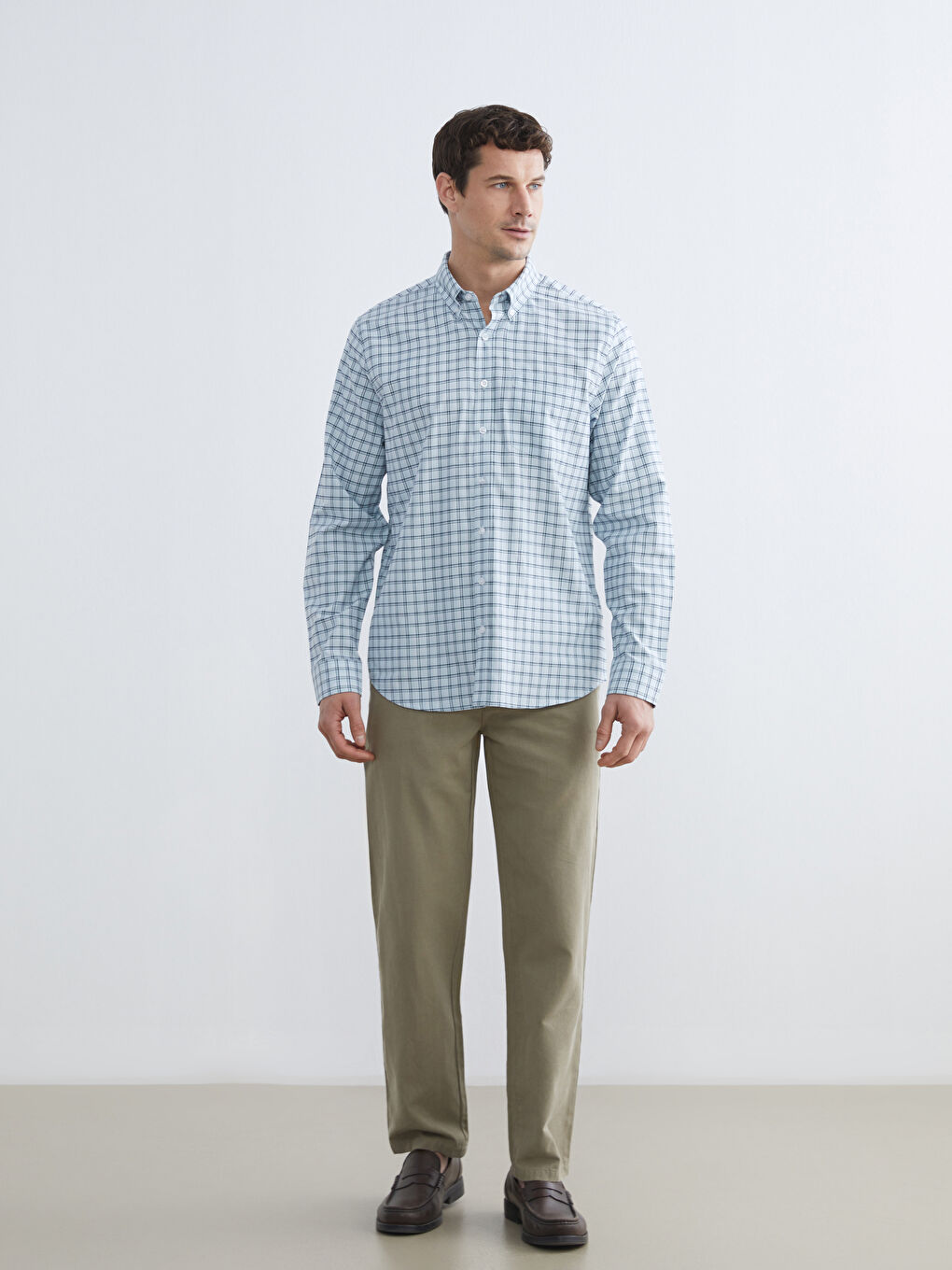 Мужчины Голубой Рубашка-1