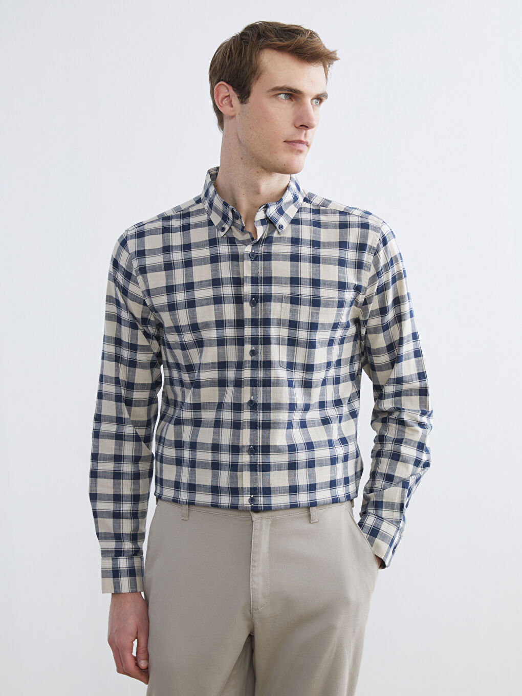Regular Fit Plaid Shirt for Men