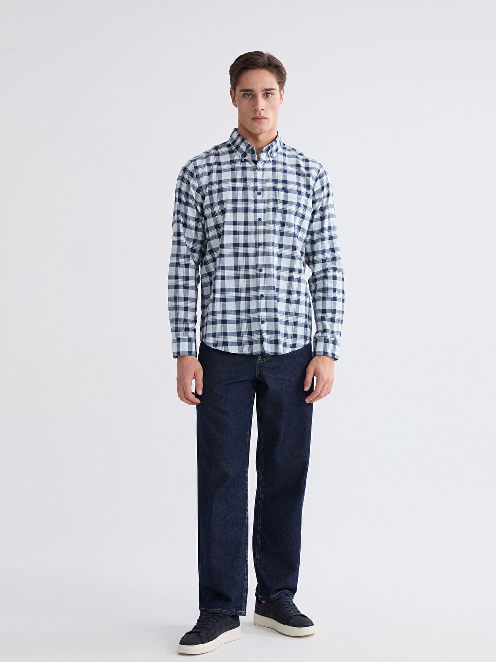 Mavi Regular Fit Ekose Erkek Gömlek-1
