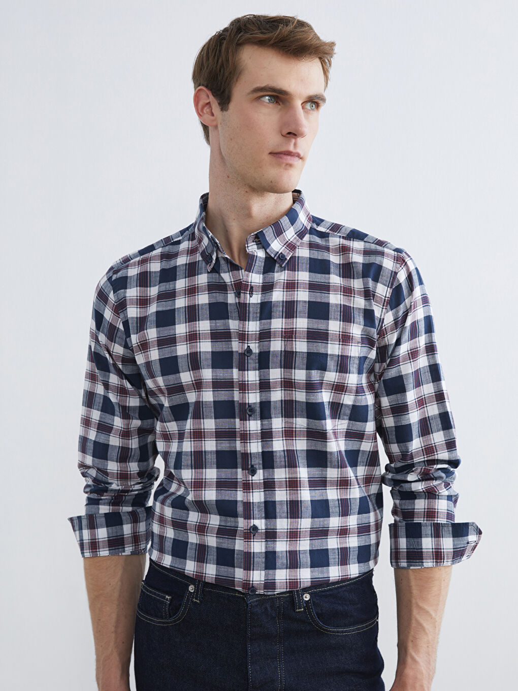 Bordo Regular Fit Ekose Erkek Gömlek