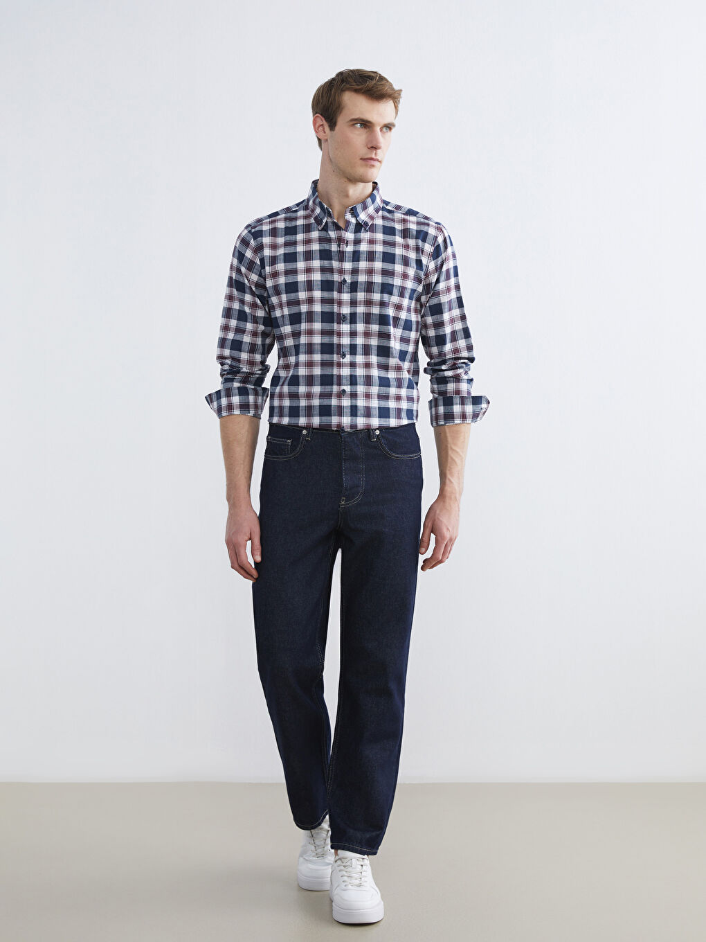 Bordo Regular Fit Ekose Erkek Gömlek-1