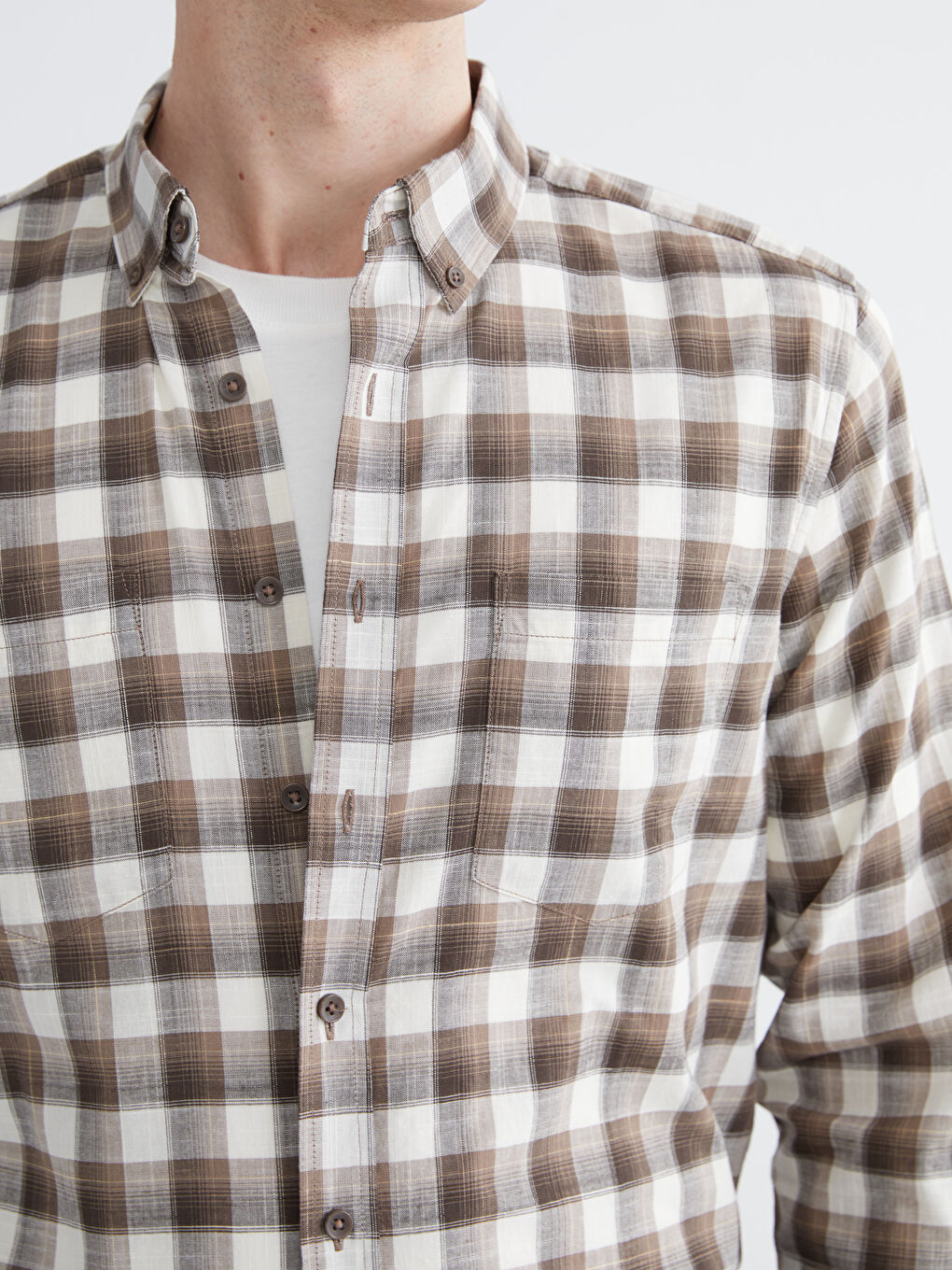 Kahverengi Regular Fit Ekose Erkek Gömlek-2