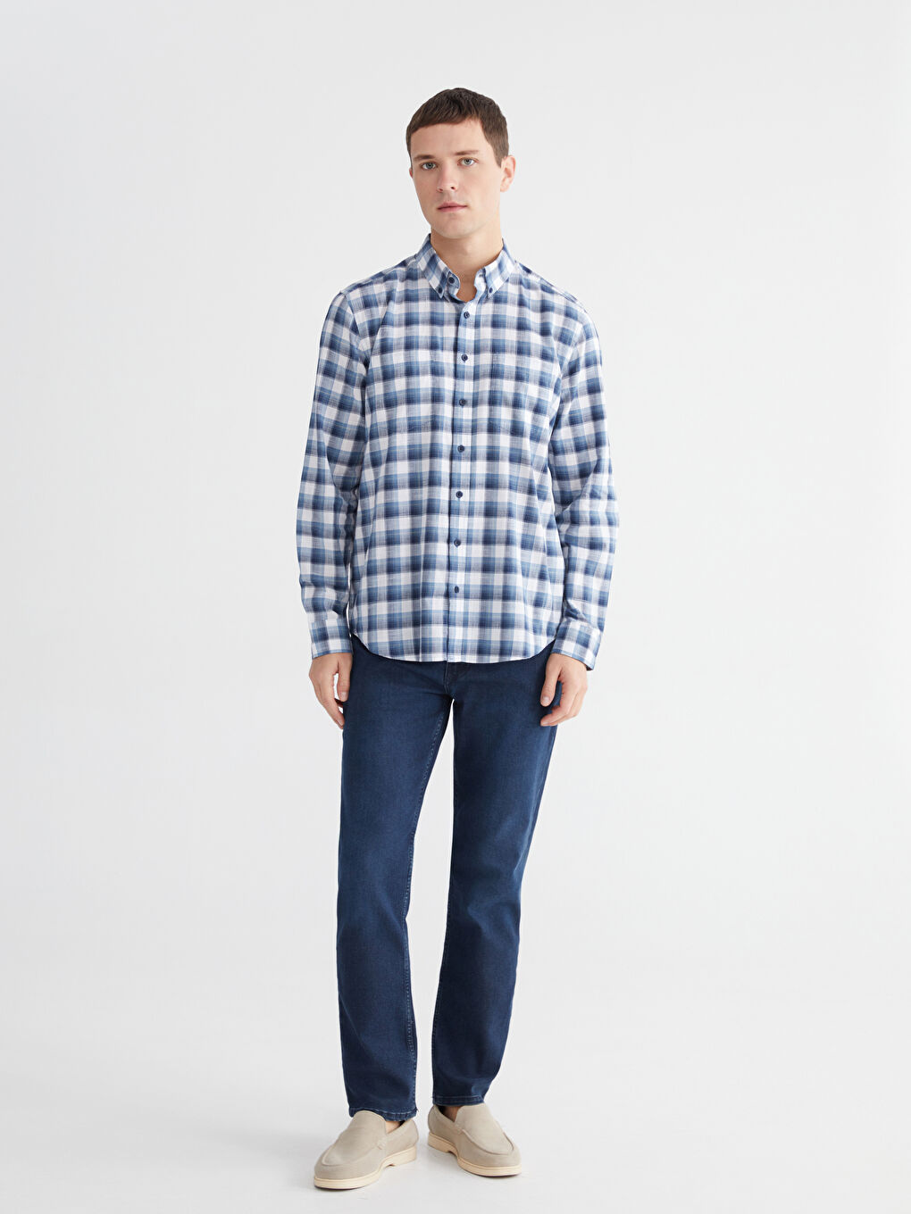 Lacivert Regular Fit Ekose Erkek Gömlek-1